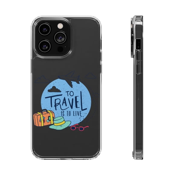 DistinctInk Clear Hybrid Case for Apple iPhone 15 Pro (6.1" Screen) - Travel Is To Live - Shockproof Protection