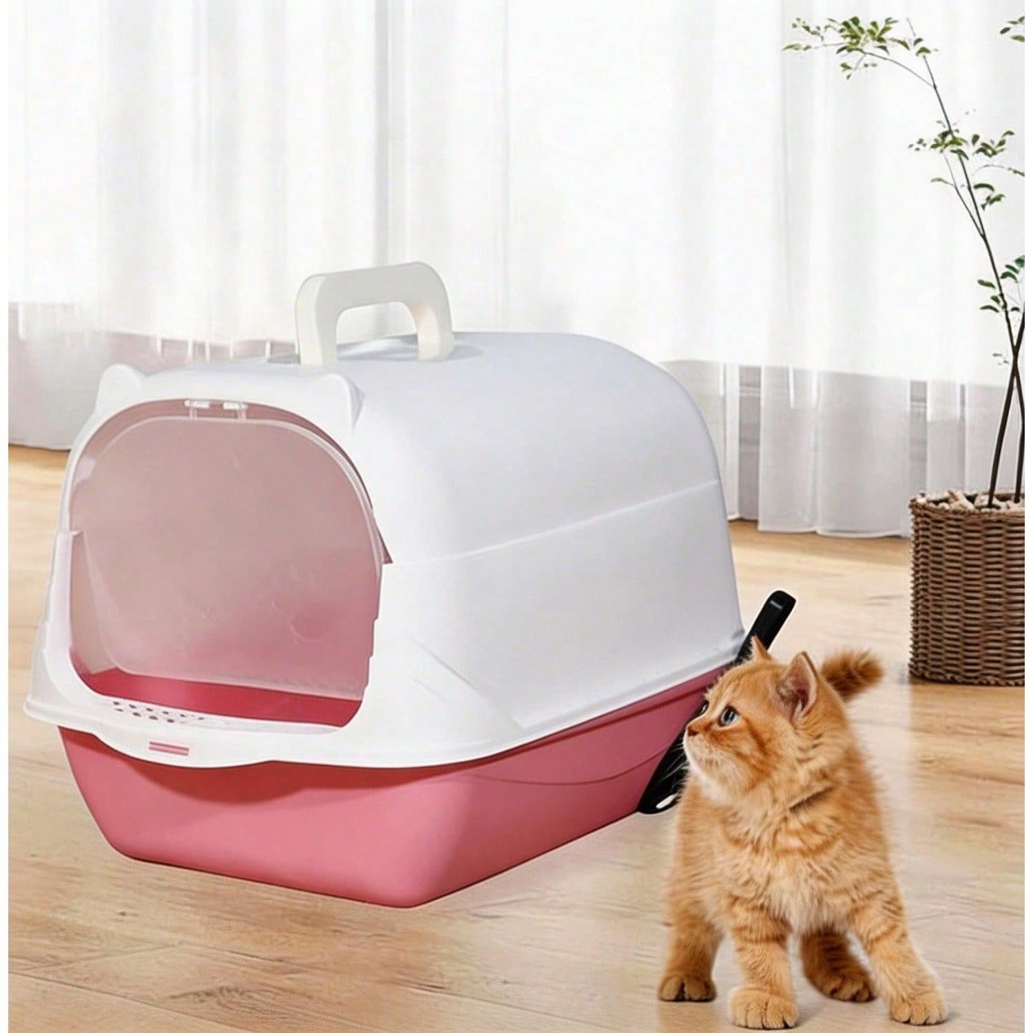Fully Enclosed Portable Cat Litter Box – Large Space With Front Entry, Litter Filter Pedal & Easy-Clean Odor-Control Covered Design