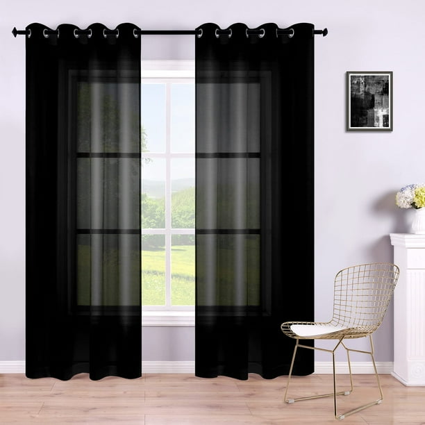 KOUFALL Cortinas transparentes negras de 84 pulgadas de largo para sala de estar, juego de 2 paneles con ojales, cortinas para ventana, semi gasa, modernas cortinas transparentes negras para dormitori