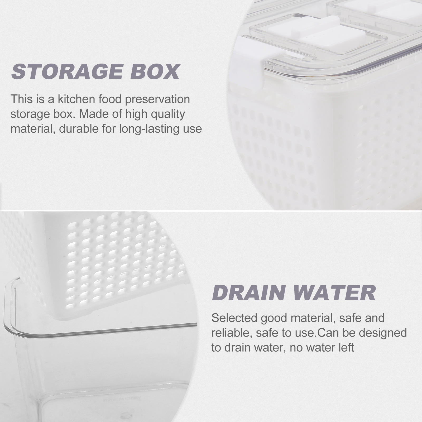 BESTYASH 3-Piece Vegetable Keeping Boxes White Plastic Fridge Produce Drain Trays for Kitchen Storage