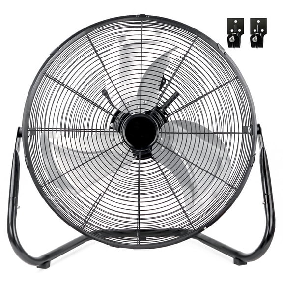 20 Inch High Velocity Industrial Floor Fan, 3-Speed Heavy Duty Metal Cradle Floor Fans with 360° Tilt for Warehouse, Workshop, Garage, Factory and Basement, Black