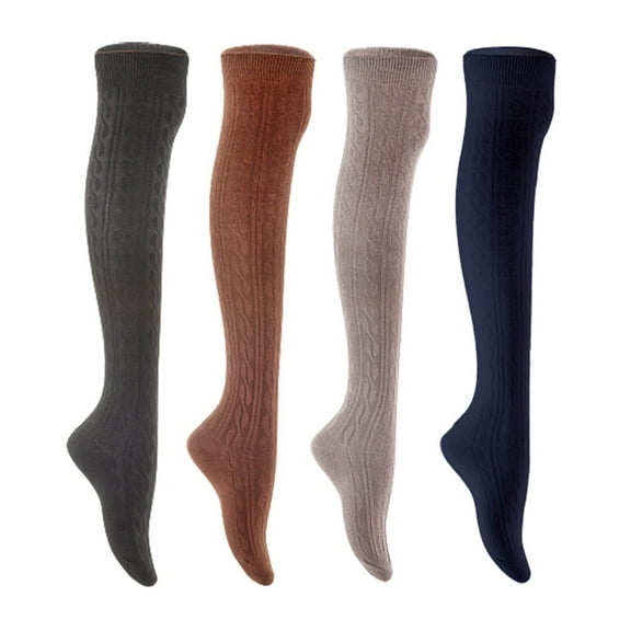 Lian LifeStyle Women's 4 Pair Adorable Comfortable Soft Thigh High Over Knee High Cotton Socks Size 6-9 L1024 Black,Coffee,Dark Grey,Navy