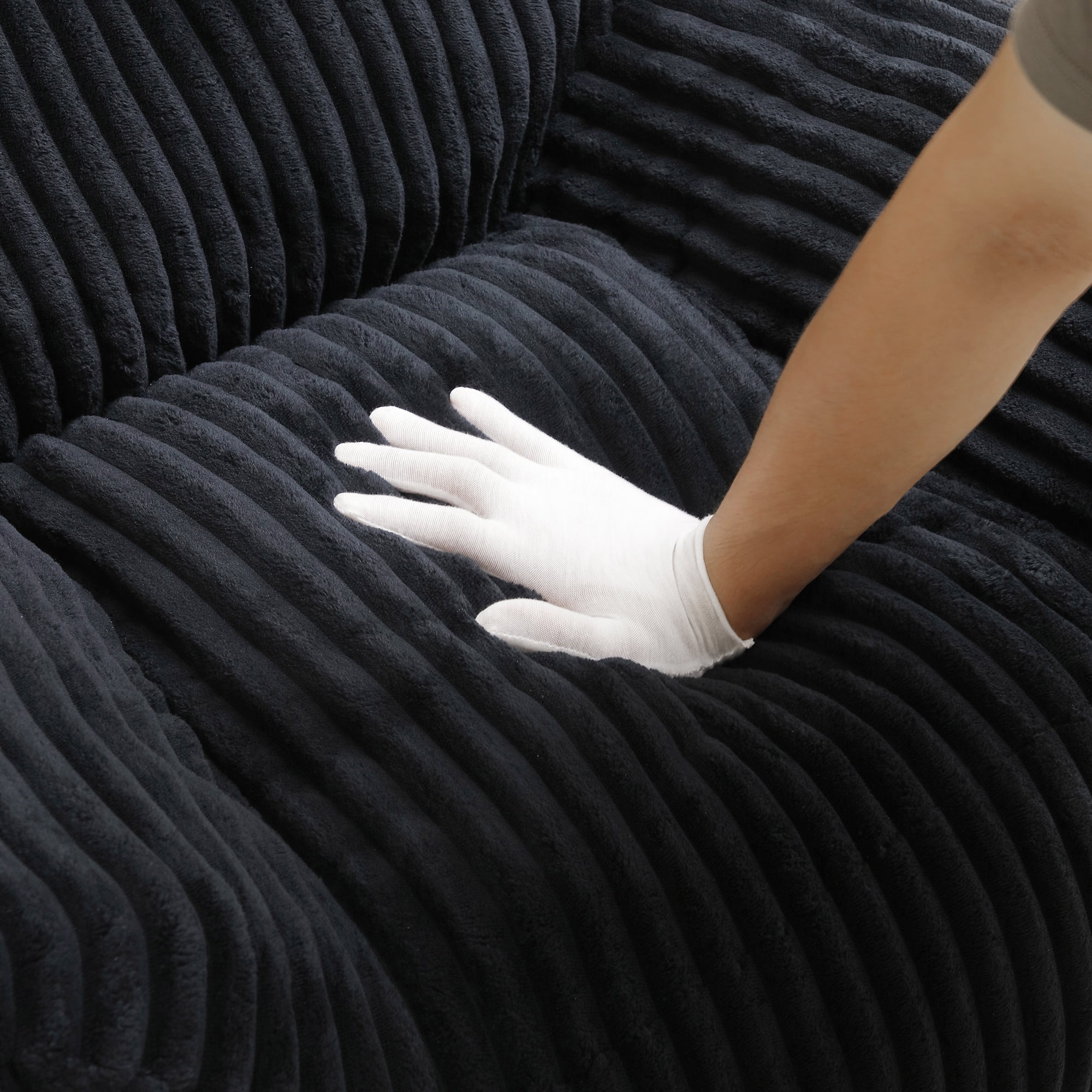 FFZ Giant Black Plush Bean Bag Chair For Adults With Armrests Footstool