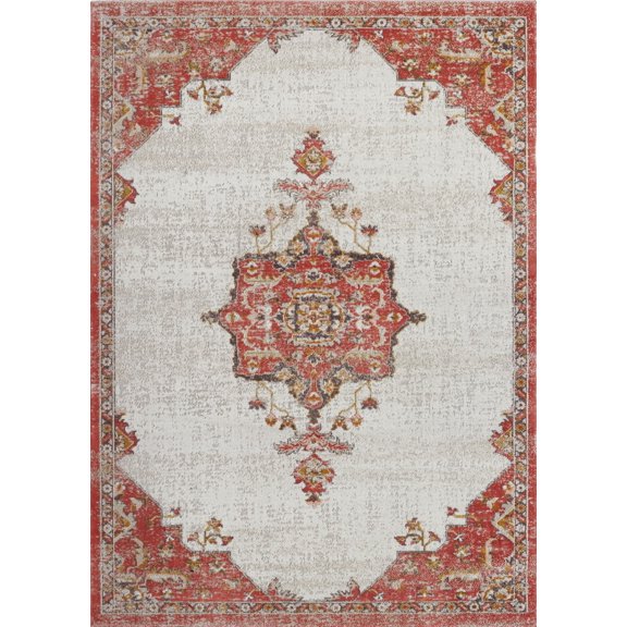 Ladole Rugs Timeless Collection Highland Vintage Soft Area Rug Carpet in Red and Cream, 3x5 (2'7" x 4'11", 80cm x 150cm)