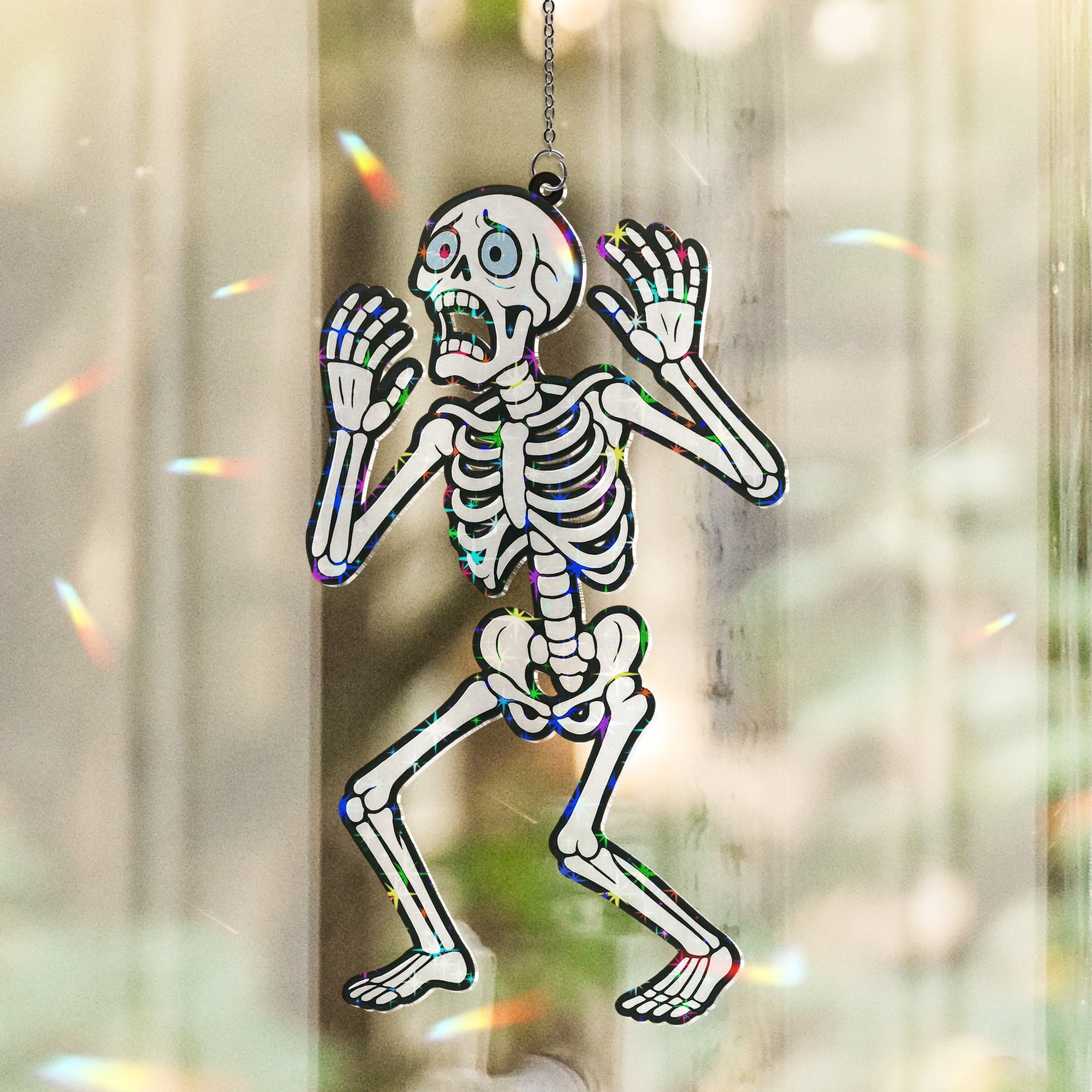 Lotusprinthandmade Funny Halloween Skeleton Spooky Graphic Custom Shape Star Hologram Ornament 12in, Halloween Skeleton Hologram Decoration