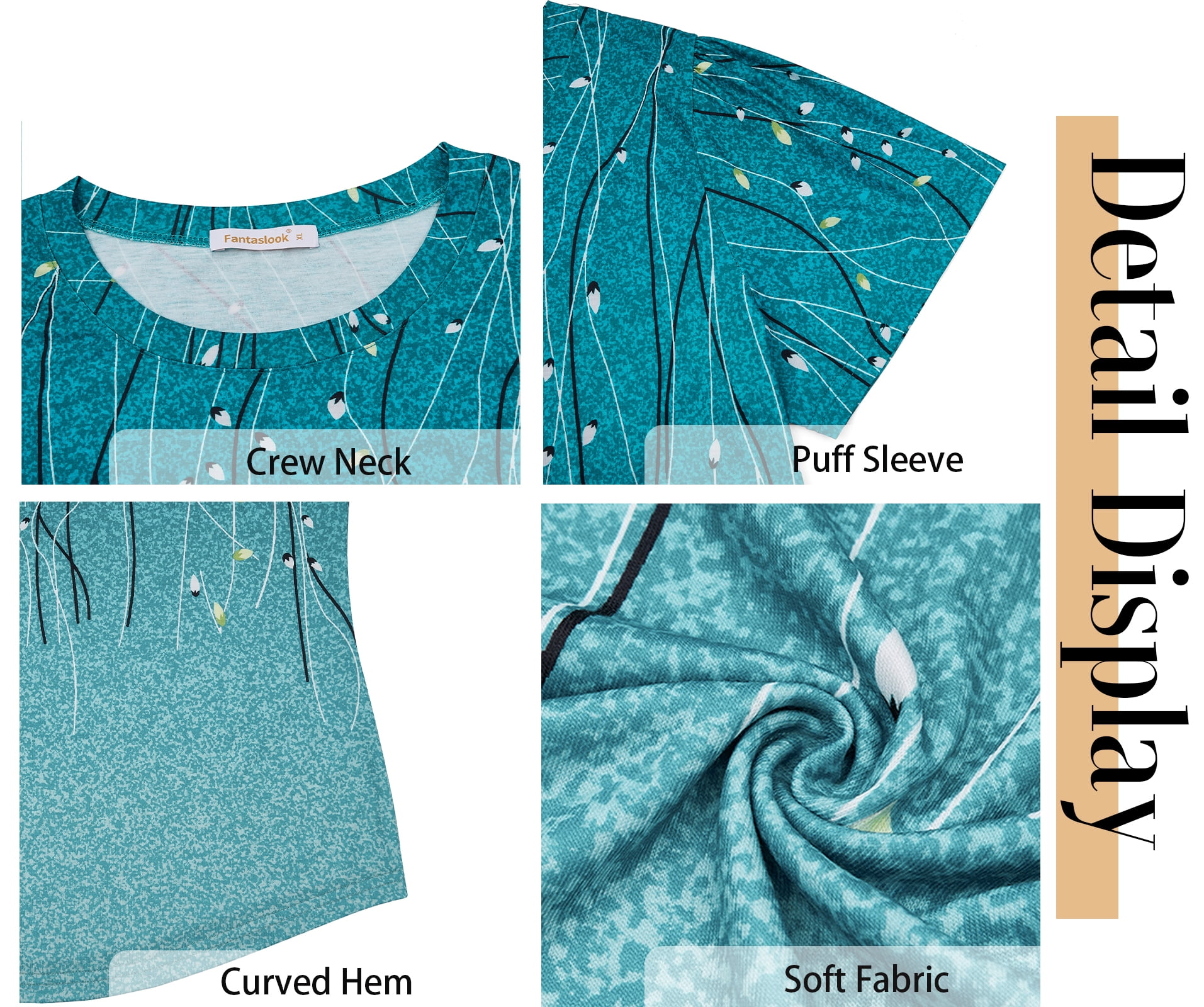 Fantaslook Womens Summer Tops Dressy Casual Short Sleeve Shirts Crew Neck Tunic Floral Blouses