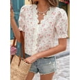 thumbnail image 2 of Women'S Summer Floral Lace Blouse V Neck Dressy Casual Going Out Boho Top Milky White S, 2 of 9