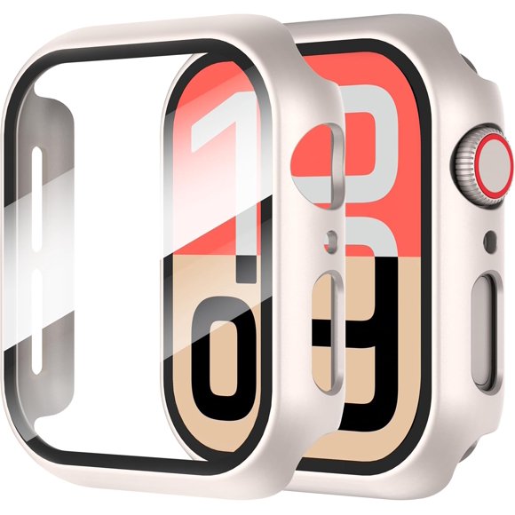Yanonmyfd 2 Piezas Funda para Apple Watch Series 6/5/4/SE 3/SE 2/SE 40mm Protector Pantalla Vidrio Templado Incorporado,HD Protección Completa PC Dura Estuche Protective Case,Negro,40mm