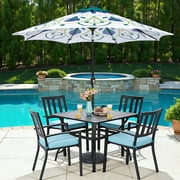 Abble Outdoor 9ft Patio Umbrella with Crank Handle and Push Button Tilt, Outdoor Market Umbrella with 8 Ribs, Printed Patio Umbrella