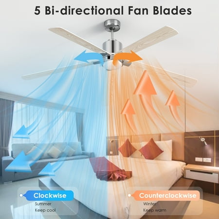 

VOGVIGO 60 Inch Ceiling Fans with Lights and Remote 5-Blade Low Profile Smart Ceiling Fan with Silent DC Motor Works with Alexa Siri Google Home 2 Colors of Reversible Blades Light Wood & Wh N34