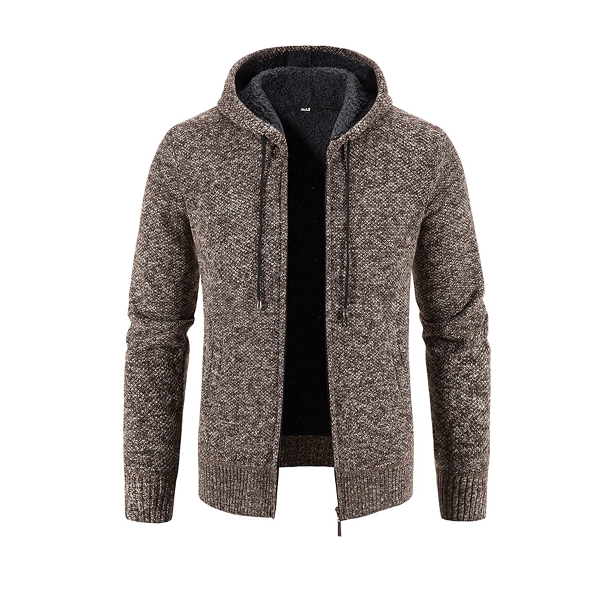 Glookwis Mens Cardigan Sweater Full Zip Jacket Hooded Coat Outdoor Knitwear  Outwear Long Sleeve Coffee L - Walmart.com