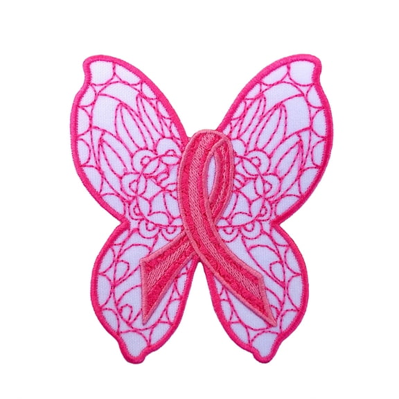 Breast Cancer Awareness Butterfly Embroidered Sew/Iron On Patch
