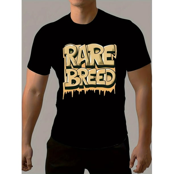 Men's Summer Fashion T-shirt, Graffiti Style "RARE BREED" Letter Print Crew Neck Short Sleeve Tee, Chic And Trendy Tops For Daily And Fitness Wear