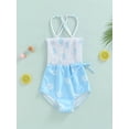 thumbnail image 2 of Seyurigaoka Kids Girls Summer One Piece Swimsuit Pleated Design Sleeveless Sling Print Slim Fit Beach Jumpsuit Swimwear, 2 of 8
