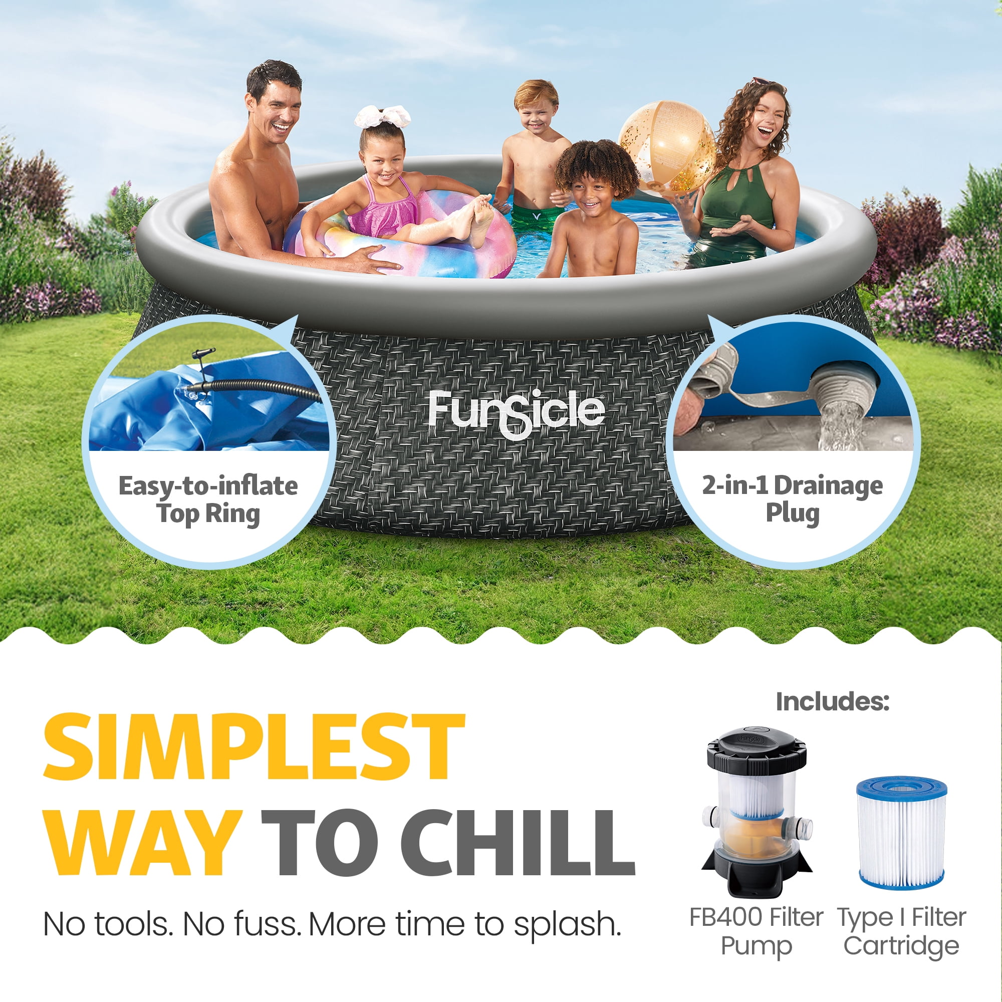 Funsicle Quickset 10’ x 30” Round Inflatable Top Ring Above Ground Swimming Pool Set
