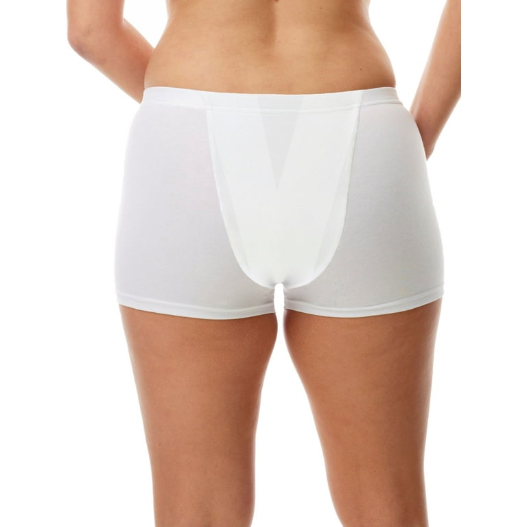 Underworks Vulvar Varicosity and Prolapse Support Boy-Leg Brief with Groin  Compression Bands and Hot & Cold Therapy Gel Pad, White Small 