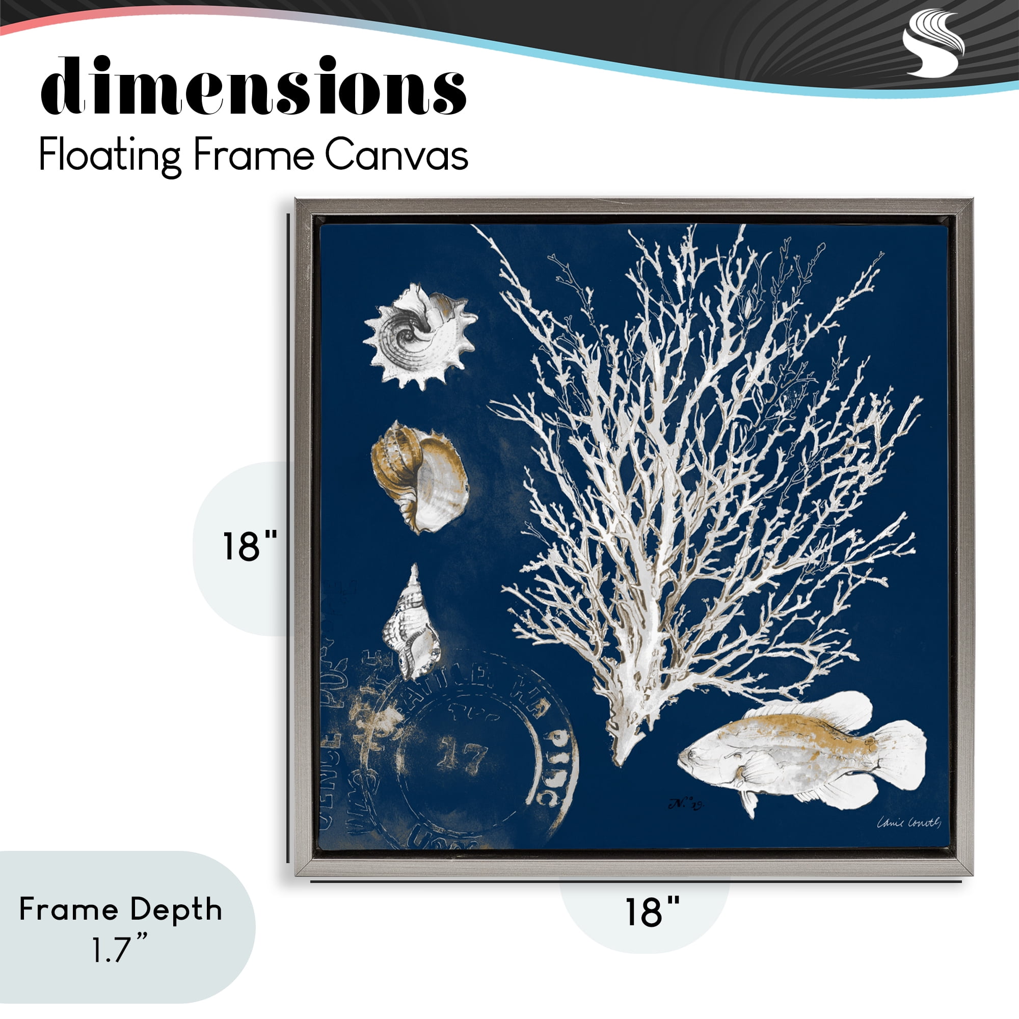 Stupell Industries Coral Medley on Navy Gray Framed Floater Canvas Wall Art, design by Lanie Loreth