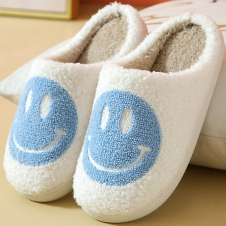 

Smiley Face Slippers for Women Men Anti-Slip Soft Plush Comfy Indoor Slippers Couple Style Home Shoes