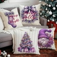thumbnail image 2 of Purple Christmas Pillow Covers 18x18 Set of 4 - Soft Plush Decorative Cushion Covers with Christmas Tree, Santa, and Holiday Stocking - Cute Christmas Throw Pillow Covers for Couch, Sofa, Home Décor, 2 of 6