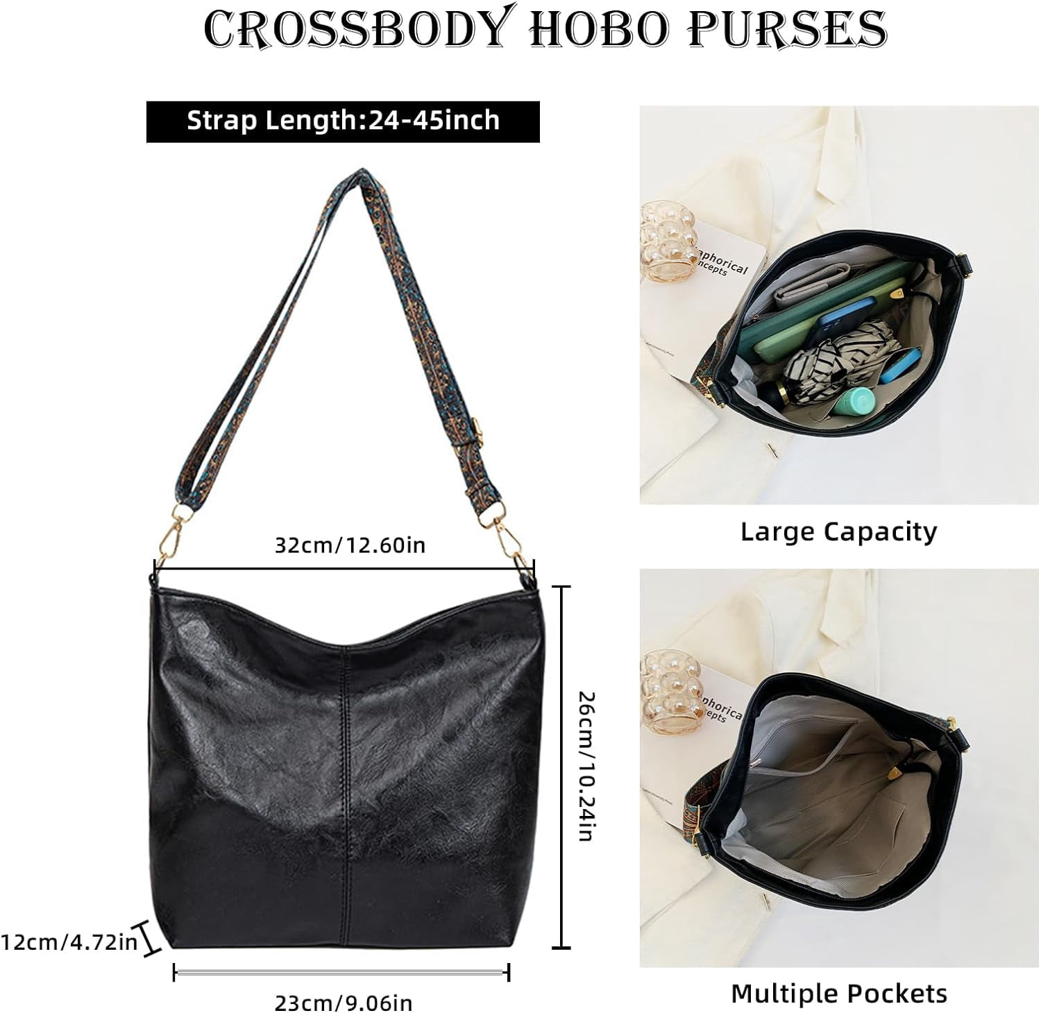 LinYooLi Hobo Bags for Women Crossbody Handbags Guitar Strap Shoulder Bucket Bag Vegan Leather Purse Trendy Boho Tote Purses