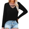 thumbnail image 1 of Mode Femme Couleur Unie Col Rond Manches Longues T-Shirt Décontracté Blouse, 1 of 1