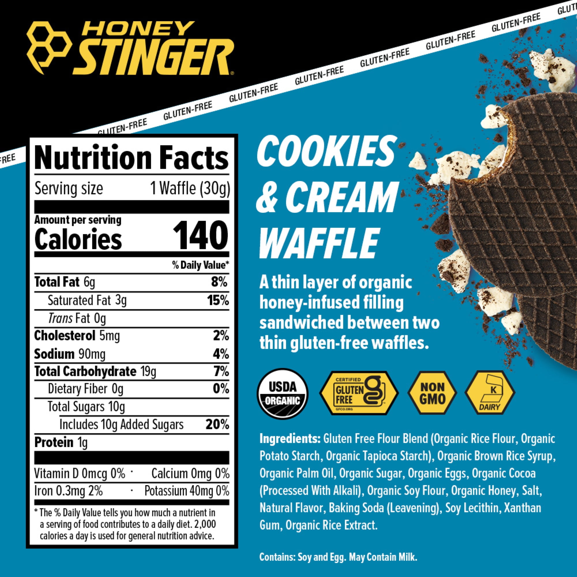 Honey Stinger Organic Gluten-Free Energy Waffle Snack, Cookies and Cream, 1.06 oz, 16 Count