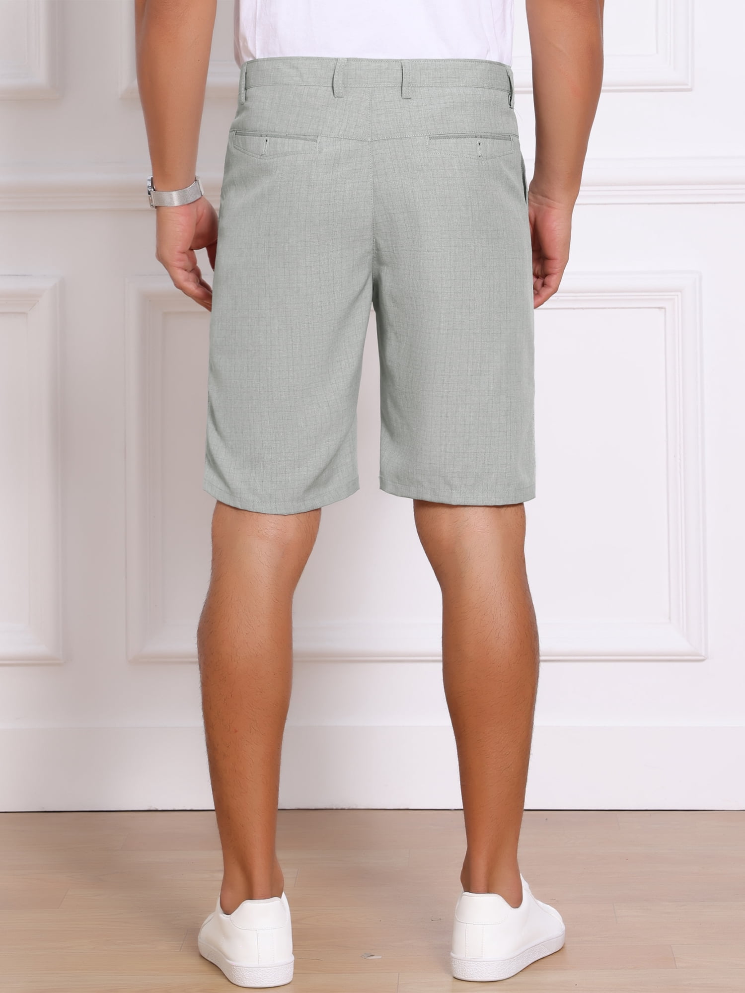 DARING DIVA Men's Above Knee Formal Linen Texture Shorts Pants with Pockets 36 Light Gray