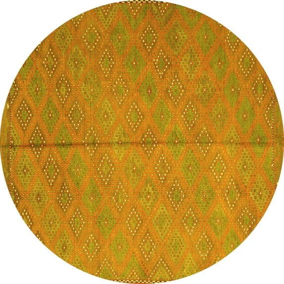Ahgly Company Indoor Round Abstract Yellow Contemporary Area Rugs, 7' Round