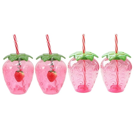 

4pcs Girls Fruit Straw Cups Adorable Strawberry Cups Fashion Drinking Cups