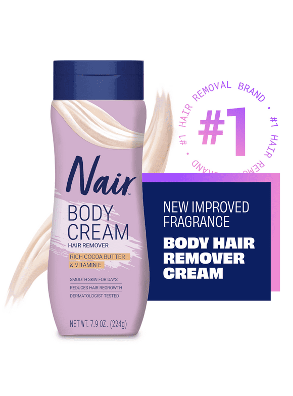 Nair Body Cream Hair Remover, Cocoa Butter and Vitamin E, Body Hair Removal Cream for Women, 7.9 oz