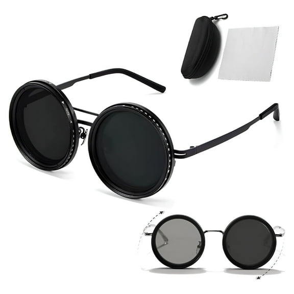 GJX Sunglasses 1-9 Gears Adjustable Tint Polarized Round Glasses with Built-In Nd Filter Adjustable Sunglasses