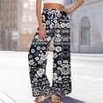 thumbnail image 6 of Dress Pants Women Petite High Waisted Wide Leg Summer Beach Vacation Pants Boho Lounge Casual Palazzo Trousers Navy L, 6 of 8