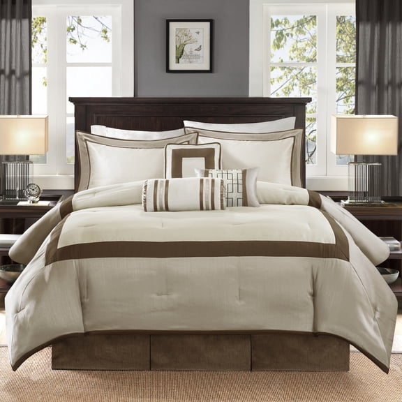 GDF Studio 7-Piece Queen Comforter Set, Transitional Bedding with Decorative Pillows, Taupe Brown