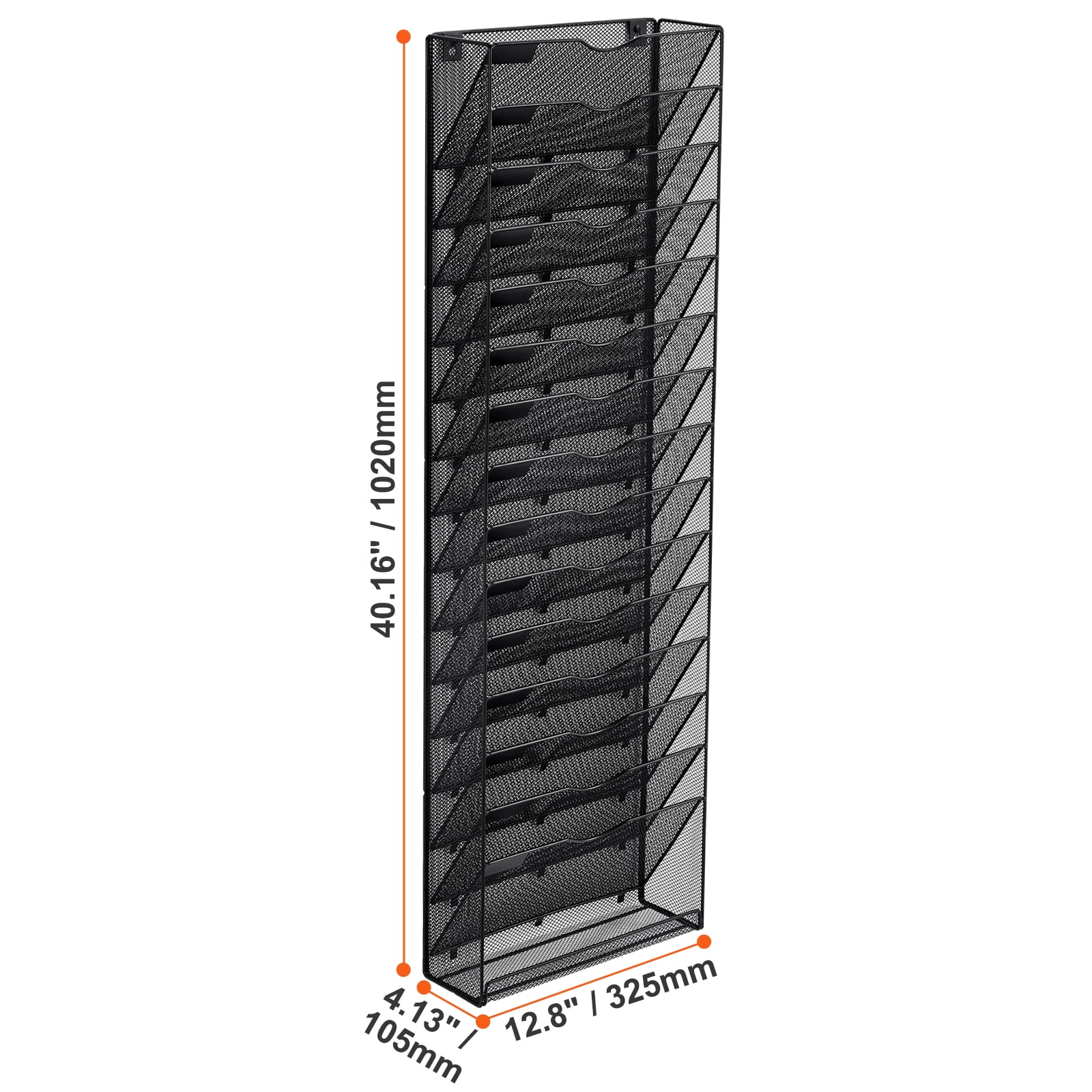 KFFKFFWall File Rack, 16-Slot Single Piece Mesh Organizer, Wall-Hanging Magazine, Mail, Paper & Document Holder, Metal Storage with Label Tags, Ideal for Office, Home & School Use