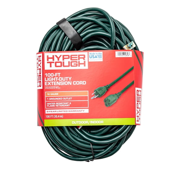 Hyper Tough 16AWGX3C 100ft Indoor and Outdoor Light Duty Green Vinyl Extension Cord