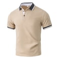 thumbnail image 3 of Mens Summer Color Block Polo Shirt Contrast Collar T Shirt Summer Short Sleeve Top Khaki M, 3 of 10