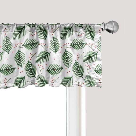 Ambesonne Christmas Tree Window Valance, Branches Pattern, 54" X 12", Hunter Green and White