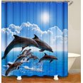 thumbnail image 1 of Cortina de ducha impermeable con estampado de animales marinos, patrón de delfines marinos, cortina de baño impermeable, decoración de baño brillar  Electrónica, 1 of 5