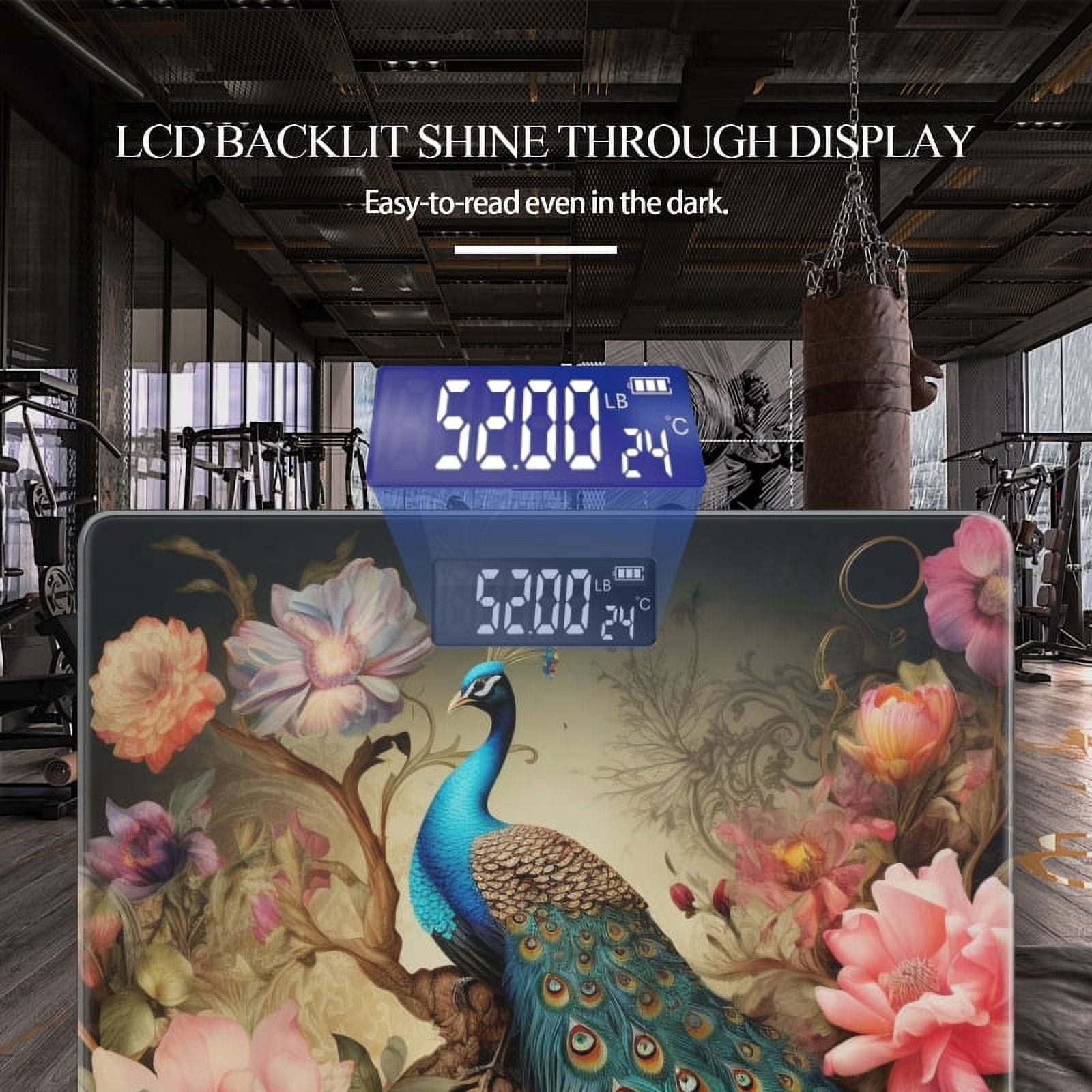 Bathroom Scale, Highly Accurate Digital Body Scale,Precisely Measures Weight up to 400 lbs-Beautiful Peacock With Colorful Feathers Perched On Tree Branch