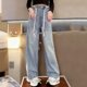 thumbnail image 4 of Cowsor Girls Baggy Jeans Distressed Denim Pants Elastic Waist Wide Leg Jeans for Girls Kids Loose, 4 of 4