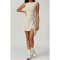 thumbnail image 6 of Womens High Neck Tennis Dress Sleeveless Wrap Skirt Built in Shorts Golf Athletic Dress Oatmeal S, 6 of 9