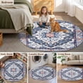 thumbnail image 5 of Bohemian Round Rugs for Living Room 3ft Vintage Tribal Boho Floral Monaco Ethnic Style Blue Non Slip Circle Rug Washable Low-Profile Indoor Carpet for Bedroom, Dining Room, Bathroom, 5 of 9