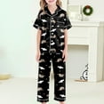 thumbnail image 3 of Girls Pajamas 3 Piece Set Button Down Pjs Short Sleeve Top Shorts & Long Pants Cute Patterns Valentine's Day Pajama Outfit with Pockets Silky Nightwear Sleepwear for Ages 5-14, 3 of 5