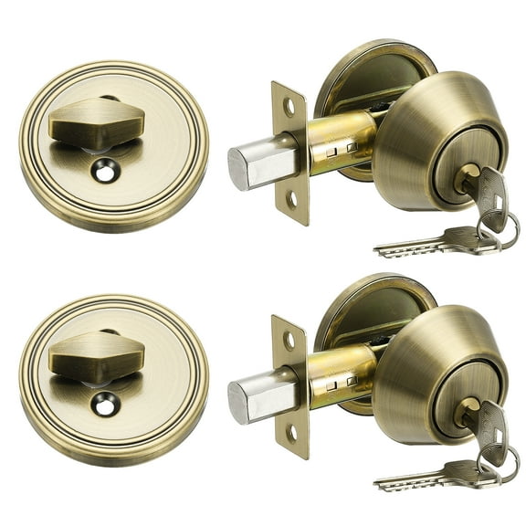 Keyed Alike Single Cylinder Deadbolt Door Lock Round Entry Handle Set for Door Thickness 1.2-2 Inch (Bronze, Pack of 2)