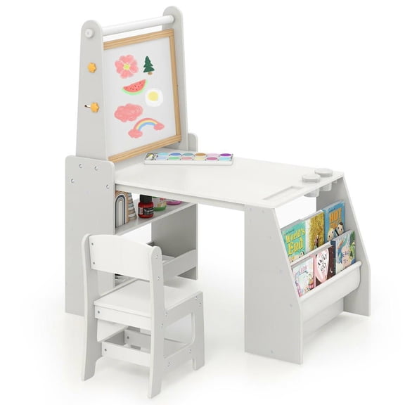 Resenkos Kids Art Table & Chair Set with Drawing Easel - Grey