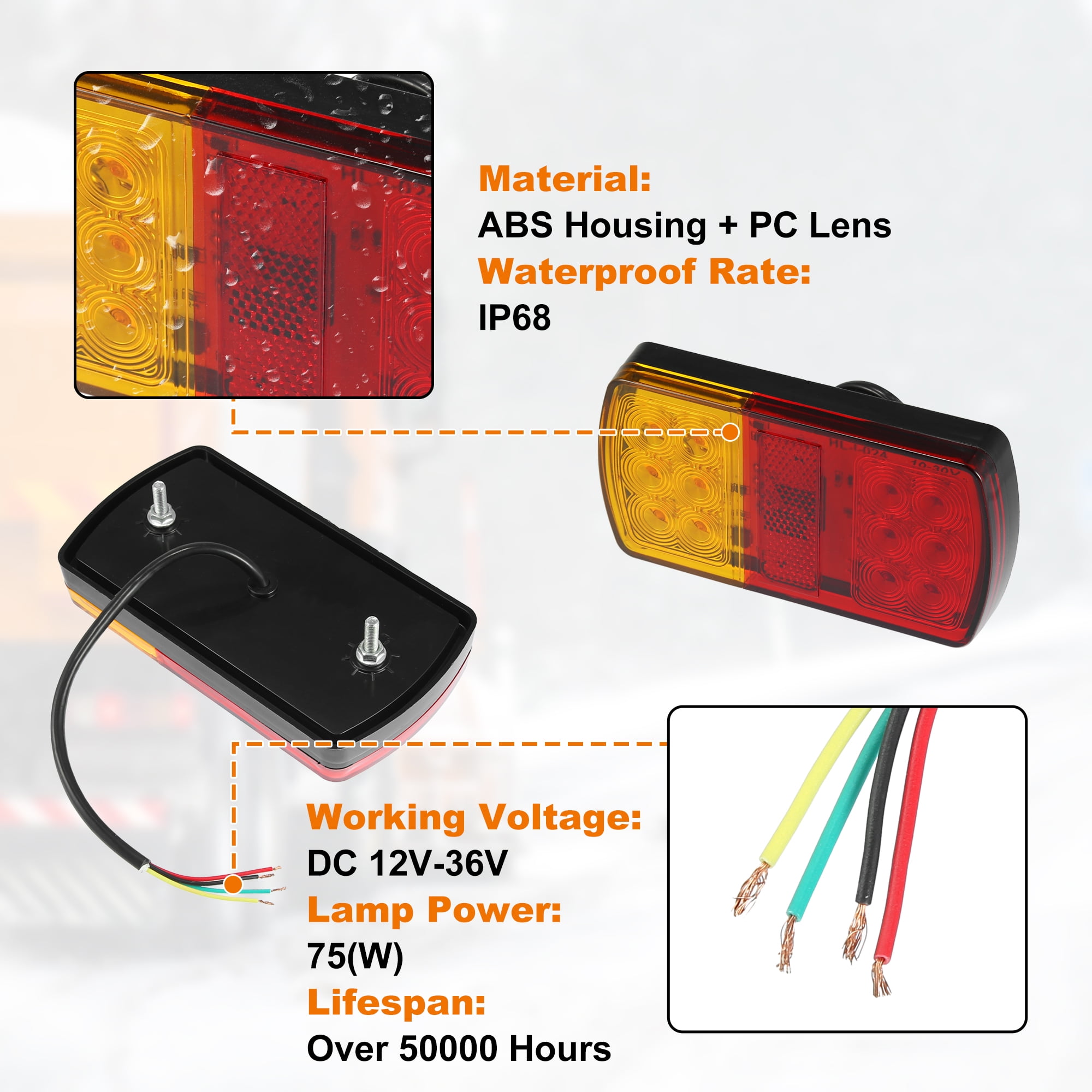 2pcs 12 LED Trailer Tail Lights 12V-36V Turn Signal Brake Tail Light Universal for Utility Trailer Truck Boat Red Amber