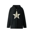 thumbnail image 2 of Caoirhny Women Hooded Jacket with Pentagram Pattern, Smooth Zipper Loose Version Spring Clothing, 2 of 9