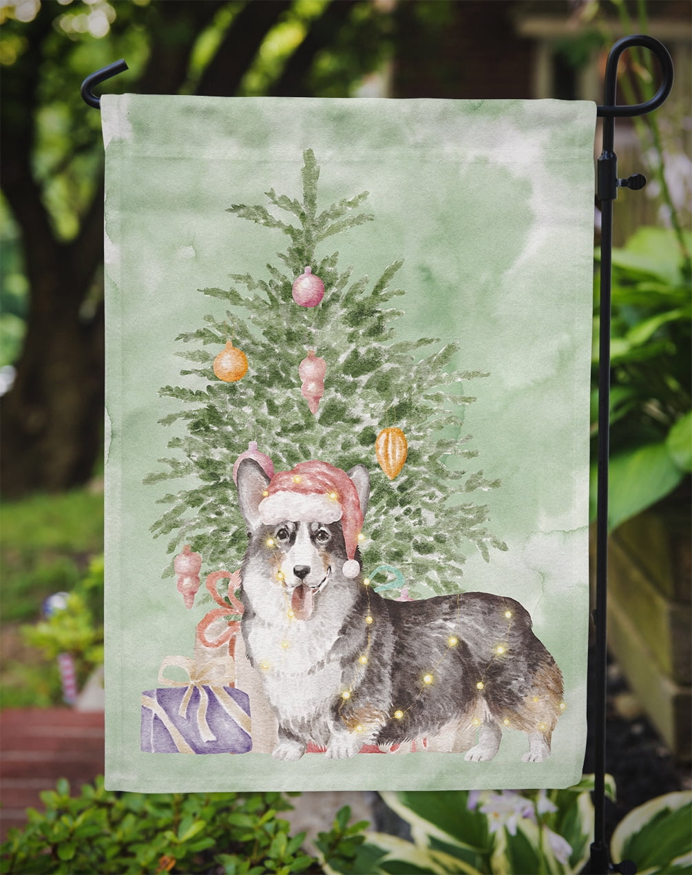 Christmas Pembroke Corgi Tricolor Flag Garden Size