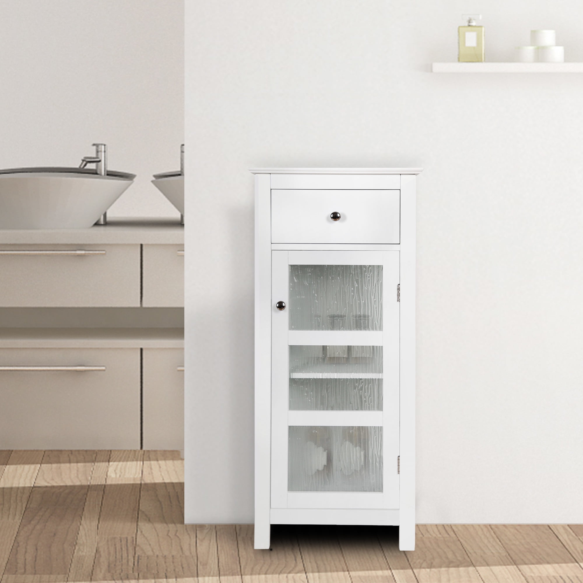 Teamson Home Bathroom Floor Cabinet Door & Drawer White Connor ELG-579