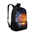 thumbnail image 2 of KUIFORTI Basketball Backpack For School Girls Fire Water Middle School Bookbag for Boys Teens Black Zipper Shoulder Backpack Kids 17 Inch Schoolbag with Side Pockets for Water Bottle & Umbrella, 2 of 6